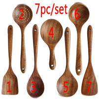 Lot de 7 pièces d’ustensiles de cuisine en bois - Livraison offerte