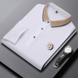 Polo à col rabattu à manches longues avec logo brodé pour homme - Livraison offerte