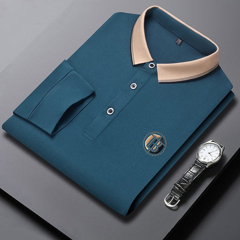 Polo à col rabattu à manches longues avec logo brodé pour homme - Livraison offerte