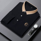 Polo à col rabattu à manches longues avec logo brodé pour homme - Livraison offerte