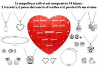 Coffret box je t'aime avec 14 bijoux ornés de cristaux autrichien haute qualité - Livraison offerte